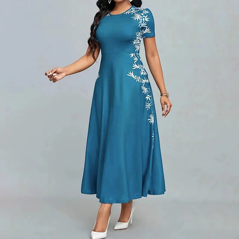 Women's Elegant Short Sleeve Maxi Dresses Casual Empire Waist Long Dress Lady T Fashions