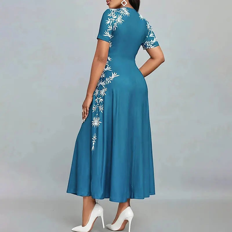 Women's Elegant Short Sleeve Maxi Dresses Casual Empire Waist Long Dress Lady T Fashions