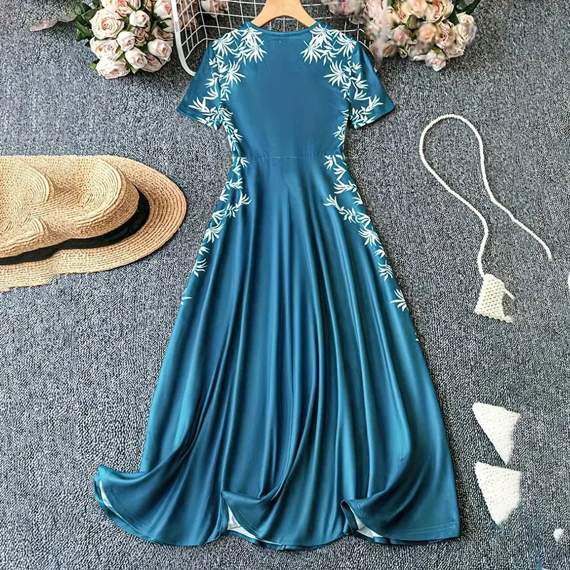 Women's Elegant Short Sleeve Maxi Dresses Casual Empire Waist Long Dress Lady T Fashions