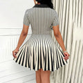 Women's Polo Dress Elegant Striped V Neck Short Sleeve A Line Dresses Lady T Fashions