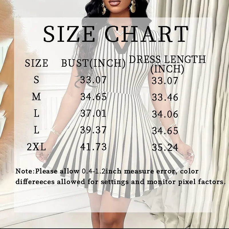 Women's Polo Dress Elegant Striped V Neck Short Sleeve A Line Dresses Lady T Fashions