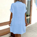 Women's Dress Summer Casual Collar Button Down Short Sleeve Tunic Shirt Dress With Pockets Lady T Fashions