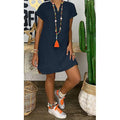 Womens Summer Casual Solid Color V Neck Short Sleeve Dresses Boho Beach Sundresses Lady T Fashions