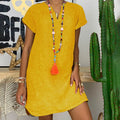 Womens Summer Casual Solid Color V Neck Short Sleeve Dresses Boho Beach Sundresses Lady T Fashions