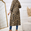 Women's New Leopard Print Patchwork Cuff Hem Autumn And Winter Long Open Top Jacket Lady T Fashions