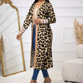 Women's New Leopard Print Patchwork Cuff Hem Autumn And Winter Long Open Top Jacket Lady T Fashions