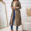 Women's New Leopard Print Patchwork Cuff Hem Autumn And Winter Long Open Top Jacket Lady T Fashions