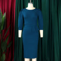 Women's Bodycon Pencil Dress Round Neck 3 4 Sleeve Peplum Wear To Work Office Dress Lady T Fashions