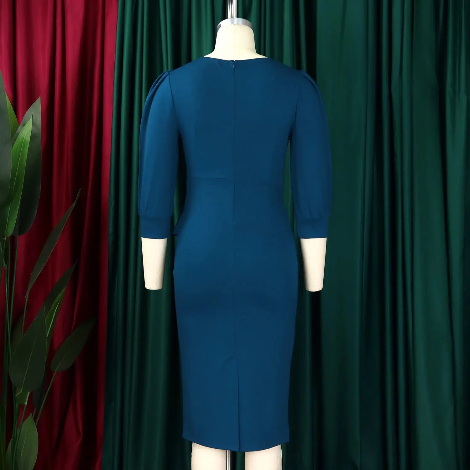 Women's Bodycon Pencil Dress Round Neck 3 4 Sleeve Peplum Wear To Work Office Dress Lady T Fashions