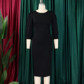 Women's Bodycon Pencil Dress Round Neck 3 4 Sleeve Peplum Wear To Work Office Dress Lady T Fashions