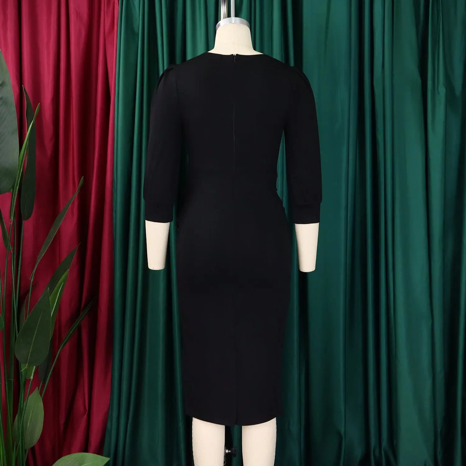 Women's Bodycon Pencil Dress Round Neck 3 4 Sleeve Peplum Wear To Work Office Dress Lady T Fashions