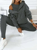 Athleisure Hoodie With Thick Thread Slim-fit Vest Pants Three Pieces Set Lady T Fashions
