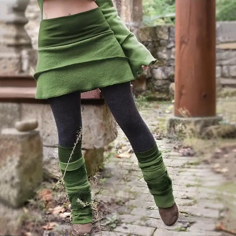 Women's Color Block Asymmetrical Skort With Contrast Panels - Comfortable Fashion Leggings For Spring&Fall Lady T Fashions
