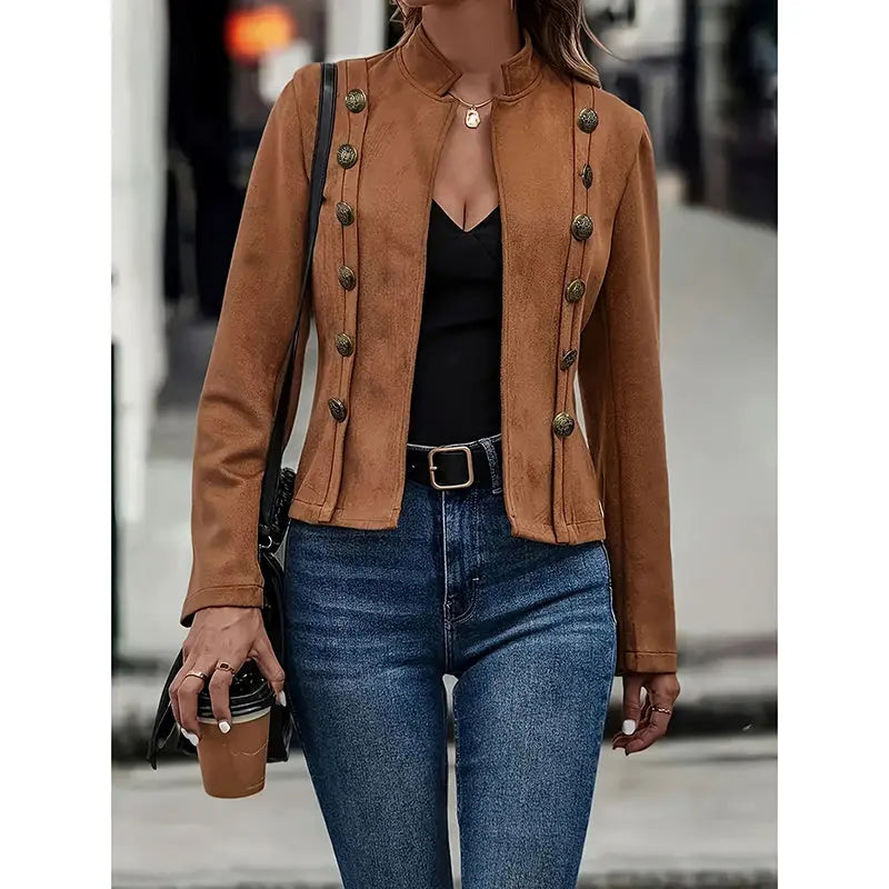 Women's Faux Suede Blazer - Long Sleeve Notch Lapel Open Front Jacket, Casual Business Office Blazer Lady T Fashions
