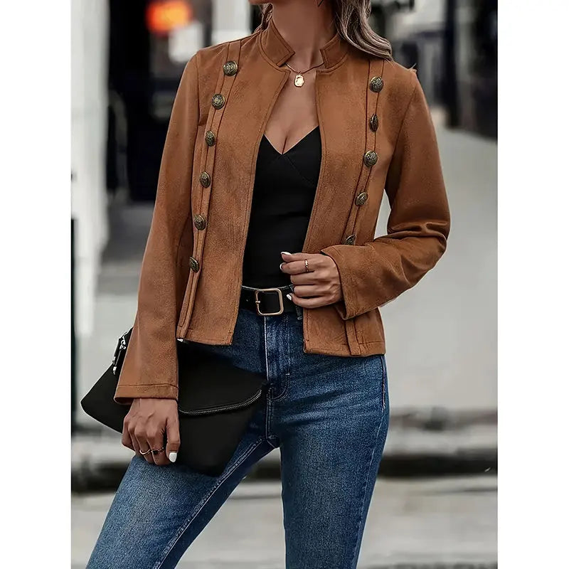 Women's Faux Suede Blazer - Long Sleeve Notch Lapel Open Front Jacket, Casual Business Office Blazer Lady T Fashions