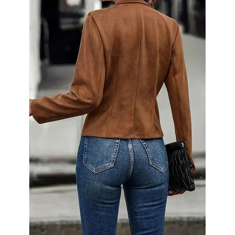 Women's Faux Suede Blazer - Long Sleeve Notch Lapel Open Front Jacket, Casual Business Office Blazer Lady T Fashions