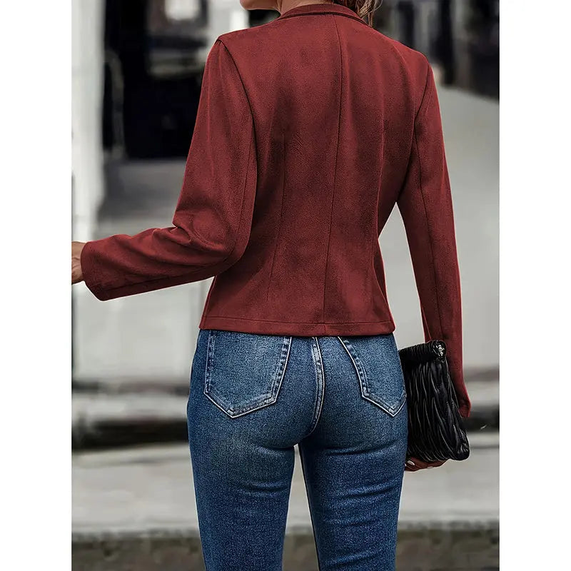 Women's Faux Suede Blazer - Long Sleeve Notch Lapel Open Front Jacket, Casual Business Office Blazer Lady T Fashions