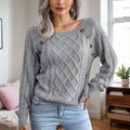 Women's Solid Color Casual Square Neck Button-Detail Knit Top - Textured Ribbed Pattern, Cozy Fall&Winter Sweater Lady T Fashions