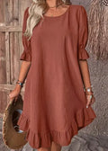 Solid Ruffle Hem Flounce Sleeve Dress Lady T Fashions