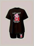 Plus Size Anime Print Two-piece Set - Stylish Crew Neck, Comfortable Short Sleeves, Adorable Top and Shorts Outfits for a Complete Look - Designed for Plus Size Women, High-Quality Womens Clothing Lady T Fashions