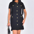 Elegant Button Short Sleeve Dress Women Lady T Fashions