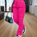 Women's Solid Color Straight Leg Pants - Stretchy Drawstring Waist With Dual Pockets Casual Trousers For Spring&Fall Lady T Fashions