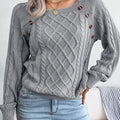 Texture Button Lantern Sleeve Sweater - Women's Round Neck Sweater Lady T Fashions