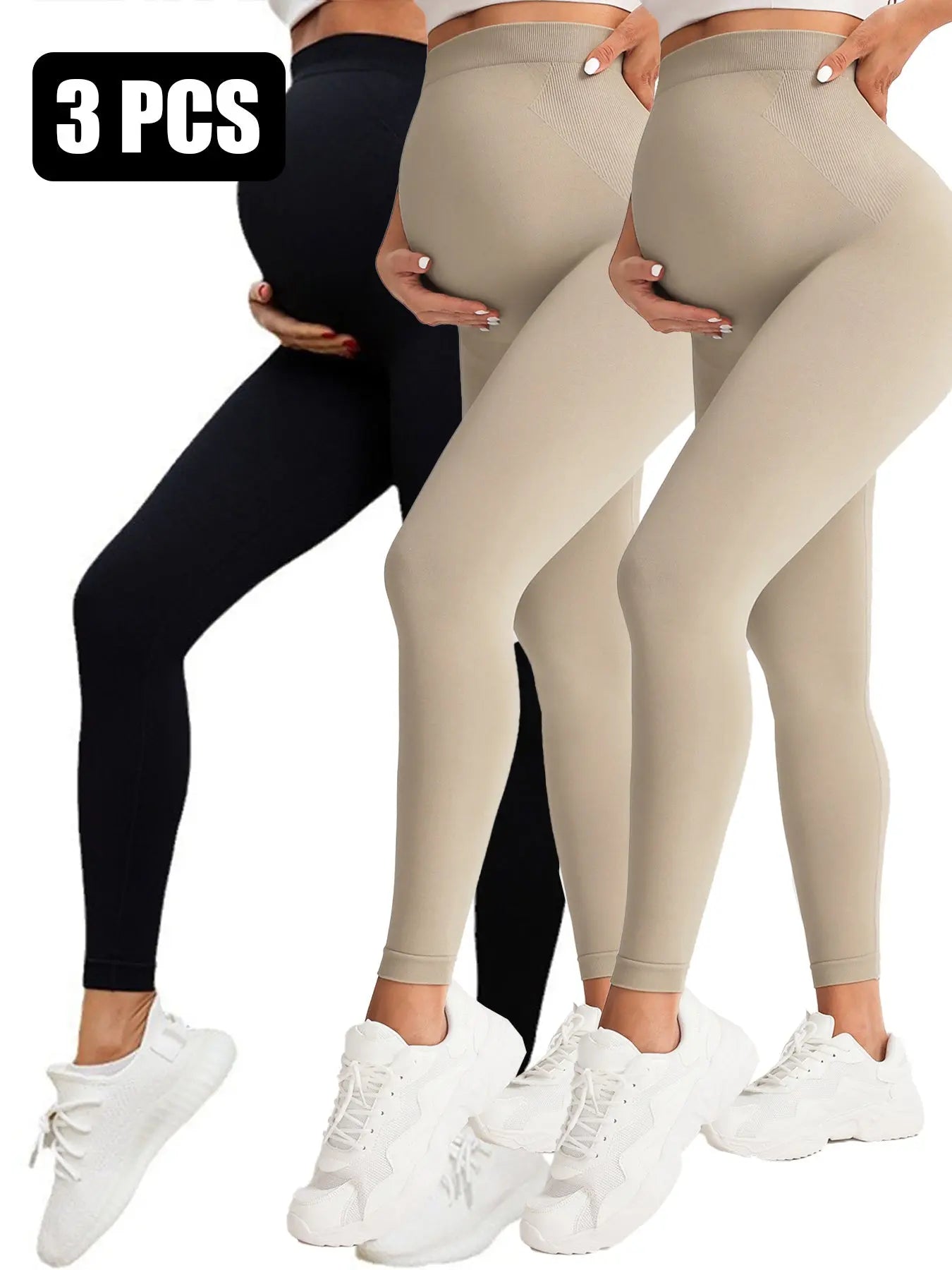 3 Pack Maternity High-Waisted Seamless Yoga Pants For Women - Tummy Support Fitness Leggings Lady T Fashions