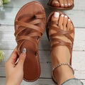 Women's Toe Loop Slide Sandals, Casual Cross Strap Slip On Flats, Lightweight Beach Shoes Lady T Fashions