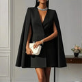 Women's Elegant Solid Color V Neck Double-Breasted Cape Blazer Dress Spring & Summer Party Banquet Outfit Lady T Fashions