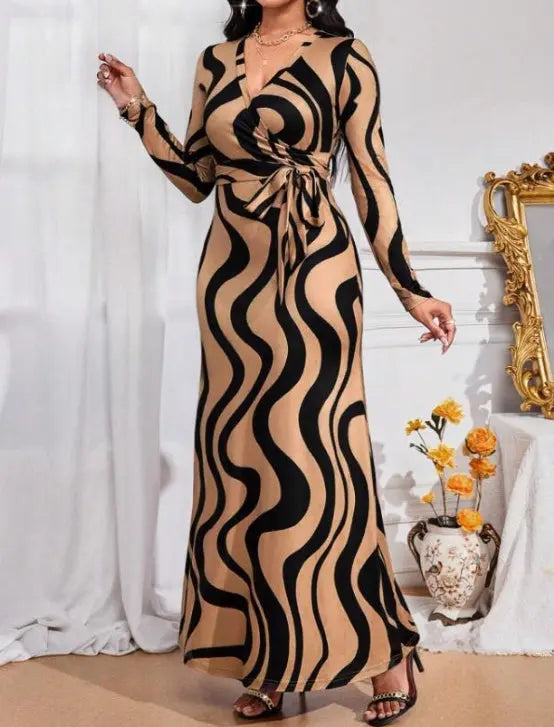 Women's New Dress With Waist Cinching And Tie Up, Long Stretch, Comfortable And Fashionable Dress Lady T Fashions