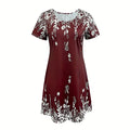 Women's Summer Boho Dress Vintage Floral Print Short Sleeve T-Shirt Sundress Beach Casual Dress Lady T Fashions