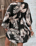 Women's Printed Batwing Sleeve Dress With Botanical Design Lady T Fashions