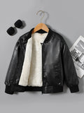[Fleece-Lined Jacket] Cozy Fleece-Lined Boys' Zip-Up Jacket | Casual Stand Collar, Long Sleeve Outerwear for Fall/Winter Lady T Fashions