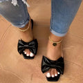 [Versatile Slippers] Versatile Non Slip Women's Bowknot Flat Slippers | Solid Color Square Open Toe Indoor & Outdoor Slides Shoes Lady T Fashions
