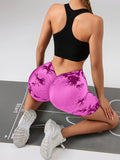 3 PACK Tie Dye Active Wear Shorts, Women Workout Shorts, High Waisted Contour Gym Yoga Biker Shorts, V Back Booty Biker Workout Gym Running Shorts Lady T Fashions