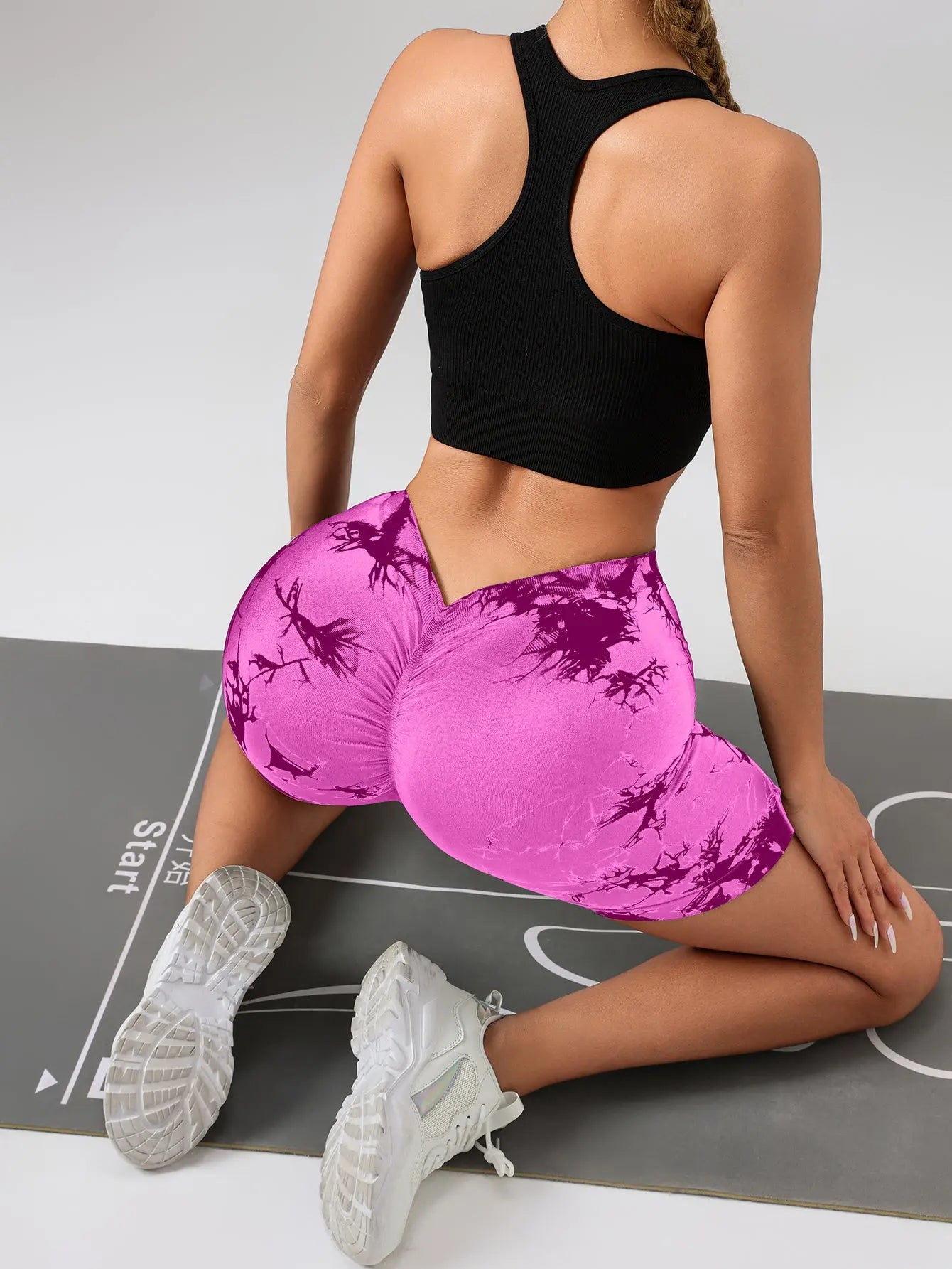 3 PACK Tie Dye Active Wear Shorts, Women Workout Shorts, High Waisted Contour Gym Yoga Biker Shorts, V Back Booty Biker Workout Gym Running Shorts Lady T Fashions