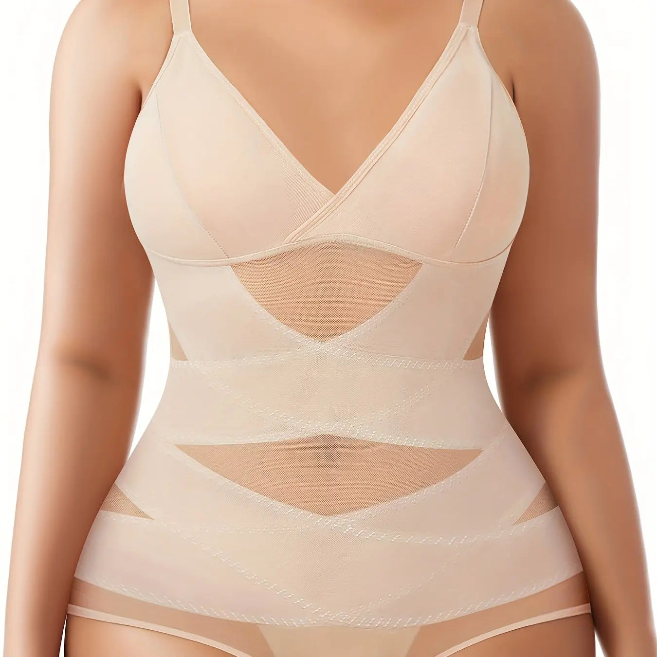Women's Curve Bodysuit Shapewear For Plus Size Women, Tummy Control Butt Enhancing V Neck Waist Trainer Body Shaper Lady T Fashions