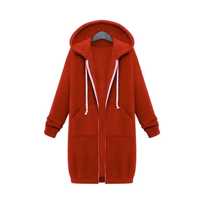 Hooded Long Sleeve Sweater Fleece Long Jacket Lady T Fashions