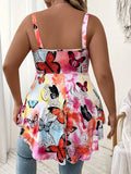 Plus Size Butterfly Print Cami Top - Flattering Cross Front Design, Sleeveless for Warm Weather, Ultra-Casual Style - Designed for Plus Size Women, Perfect for Summer Season, Womens Fashion Clothing Lady T Fashions
