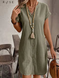 Solid Notched Button Front Batwing Sleeve Shirt Dress Lady T Fashions