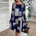 Women's Round Neck Long Sleeve Dress - Digital Print Casual Elegant Spring & Fall Dress Lady T Fashions