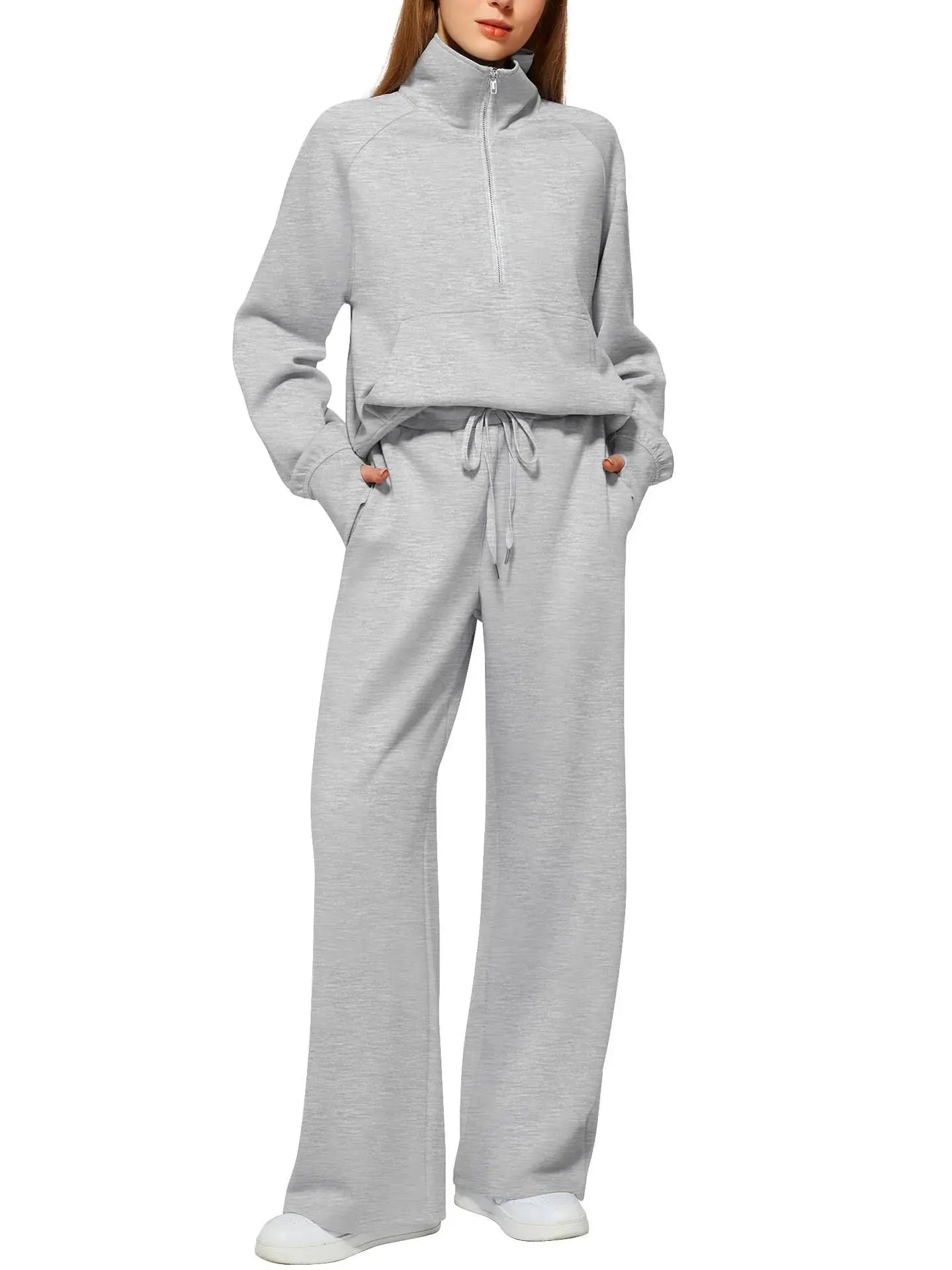 Solid Color Long-sleeved Sweater Trousers Suit Women's Suit Lady T Fashions