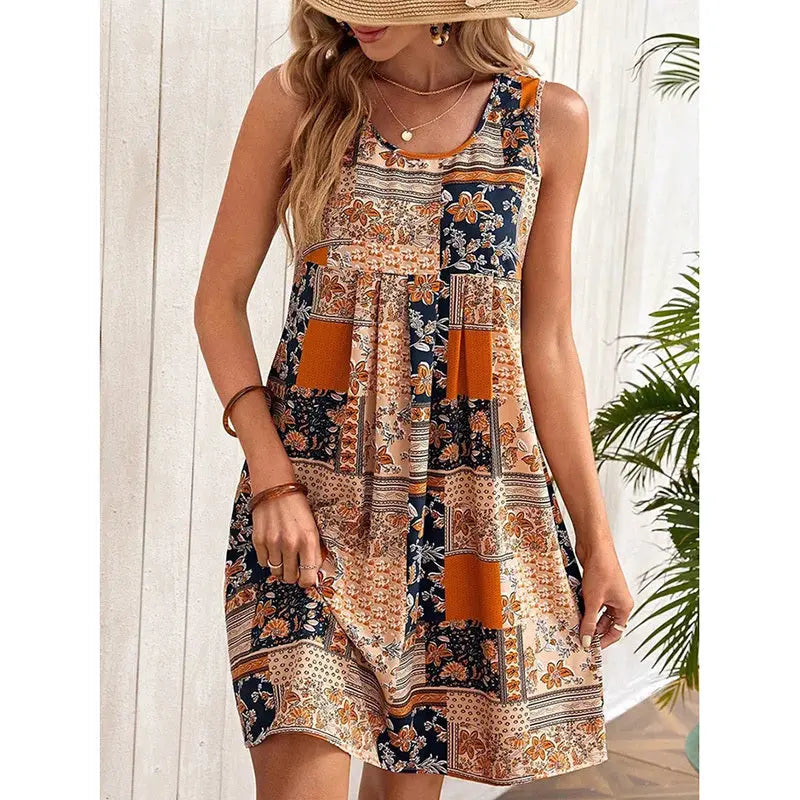 Women's Summer Dress Sleeveless Floral Boho Sundress Swimsuit Coverup Casual Loose Beach Vacation Tank Dresses Lady T Fashions