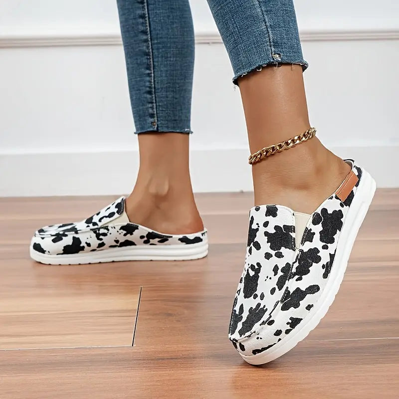 Women's Slip On Flat Loafers, Lightweight Round Toe Canvas Shoes, Casual Low Top Mules Lady T Fashions