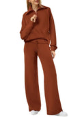 Solid Color Long-sleeved Sweater Trousers Suit Women's Suit Lady T Fashions