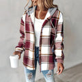 Women's Plaid Drawstring Hoodie Long Sleeve Shirt Button Front Casual Tops Spring&Fall Fashion Minimalist Style Lady T Fashions