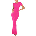 Women's Elegant Slim-fit Short-sleeved Round Neck Dress Lady T Fashions
