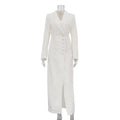 V-neck Long Sleeve High Waist Slit French Dress Lady T Fashions