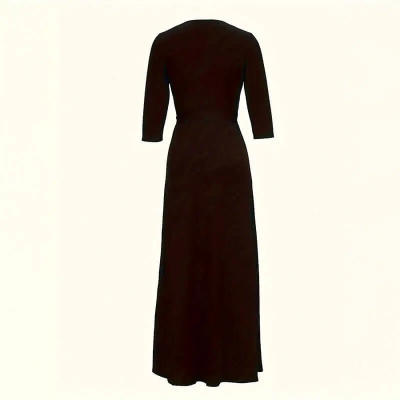 Women's Summer Geometric Print Maxi Dresses Casual 3 4 Sleeve V-Neck Tie Waist Long Dress Lady T Fashions